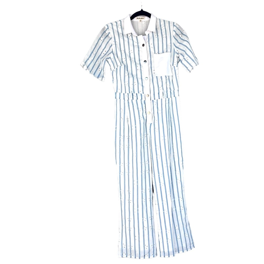 For Love & Lemons Hermosa Eyelet Jumpsuit Blue stripe Women's Size‎ small - Picture 11 of 12